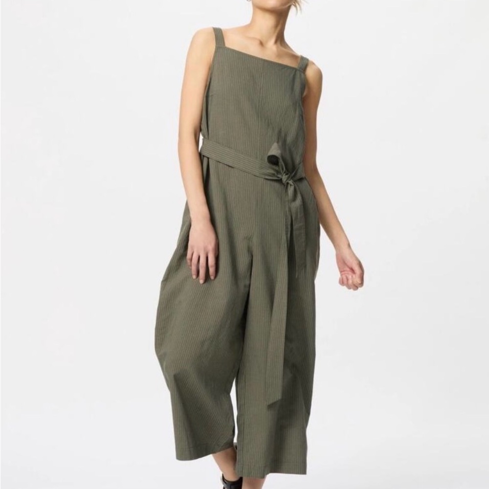 Olive Green Wide-Leg Jumpsuit with Tie Belt